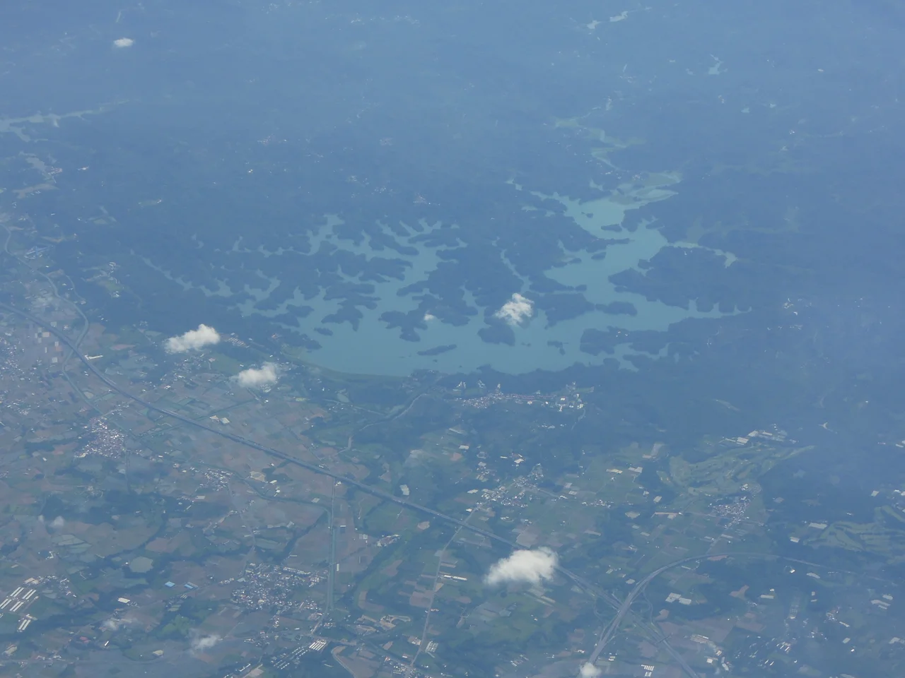 Wushantou Dam (also known as Coral Lake), Tainan. This photo was taken from airplane window.