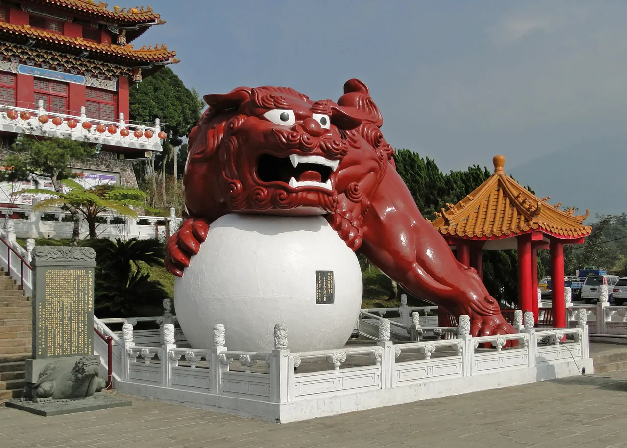 Chinese guardian lion in Wen Wu Temple at Sun Moon Lake, Nantou county, Taiwan