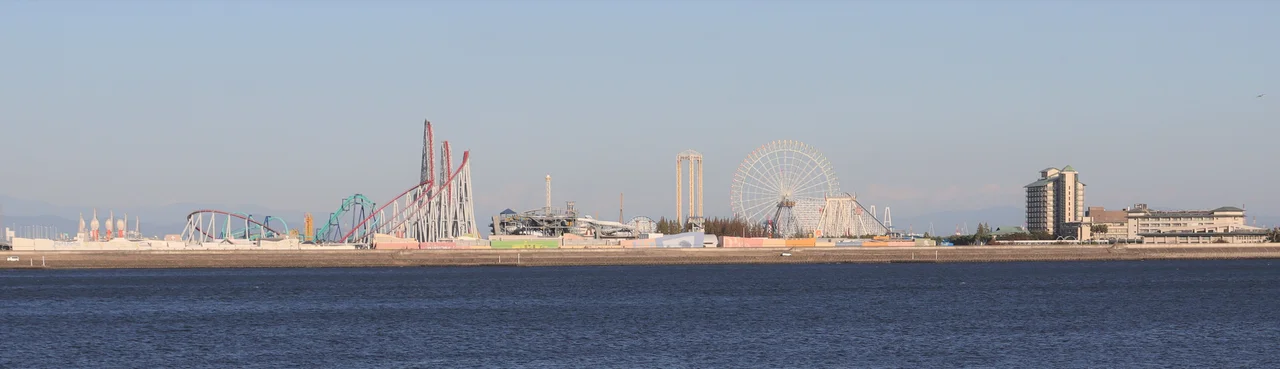 Nagashima Spa Land seen from the Ibi river in Kuwana, Mie Prefecture, Japan