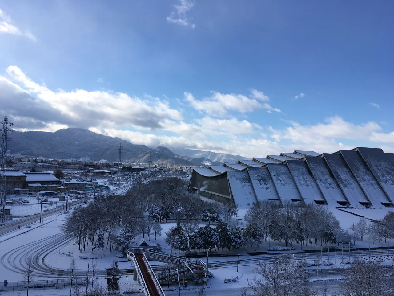 This is the exterior northeast corner of the M-Wave Olympics Speed Skating Oval, in Nagano.